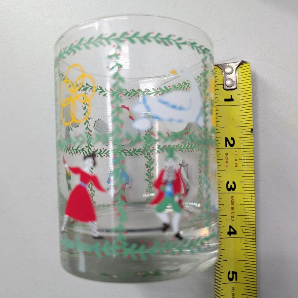 Indiana Glass 12 Days of Christmas Rocks Glasses Set 5 Holiday Folk Art Lowball